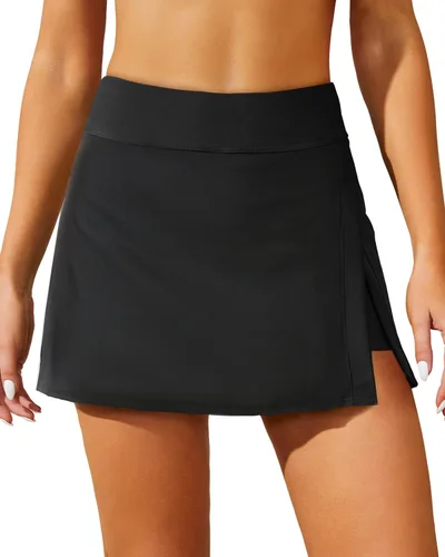 Vista 2 de Aqua Eve Falda de natación para mujer, con control de abdomen, con pantalones cortos integrados, cintura alta, parte inferior de natación dividida