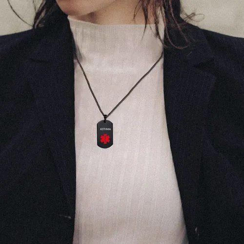 Vista 2 de Collar de identificación de alerta médica para hombres y mujeres, acero inoxidable, etiqueta de identificación médica, collar de alerta médica