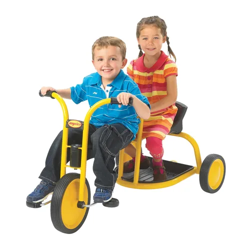 Vista 6 de Children's Factory MyRider Chariot Bike para hasta dos pasajeros, triciclo para niños a partir de 3 años, soporta hasta 140 libras, color amarillo