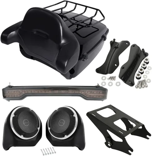 Vista 15 de XMT-MOTO King Tour Trunk + almohadilla de respaldo envolvente+estante de montaje negro+accesorios de acoplamiento para Harley Touring Road King Road