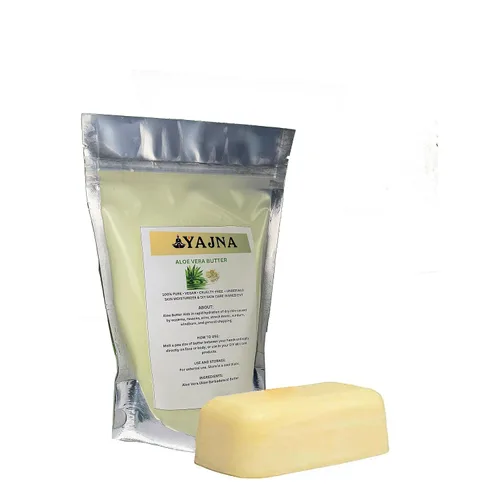 Vista 4 de Yajna Mantequilla Orgánica de Aloe Vera Cruda 100% Pura, Natural y Sin Refinar Hidratante para la Piel del Rostro, Cuerpo y Cabello 4 OZ/115 GM