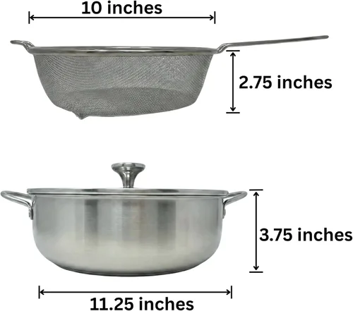 Vista 3 de Saltlas Olla de Freidora Profunda de 4.4Qt/4.2L con Cesta y Cucharón Colador, Olla de Acero Inoxidable 304 para Freír Pescado, Mariscos, Pollo