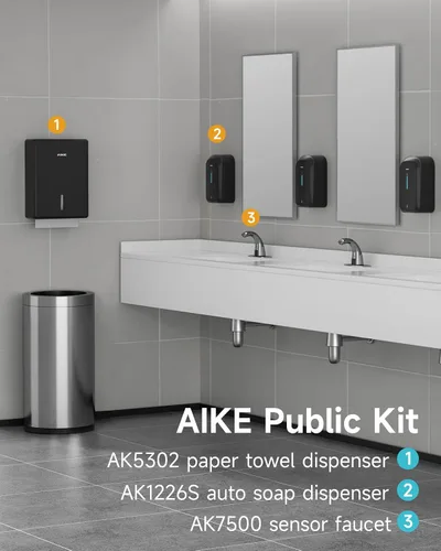Vista 7 de AIKE Dispensador automático de jabón líquido de montaje en pared de 33.8 oz con construcción ABS comercial, modelo AK1226S (negro)