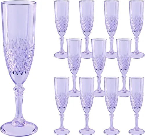 Vista 29 de Copas de champán de plástico, copas de champán a granel, copas de vino acrílicas reutilizables irrompibles para bodas, despedidas de soltero, Ámbar