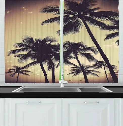 Vista 15 de Ambesonne Cortinas rústicas de cocina, recetas temáticas de verduras para chef, tablones de madera rústica, imagen de arte, cortinas de ventana