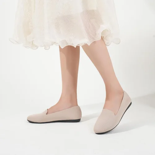 Vista 6 de Stytbtot Zapatos planos para mujer, zapatos tipo mocasín, punta redonda, informales, de punto, para oficina, trabajo, ballet