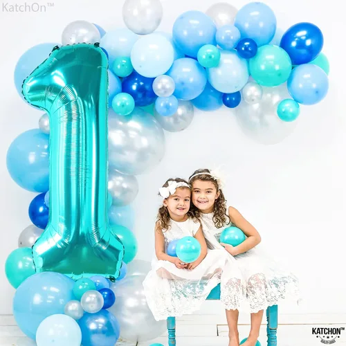 Vista 9 de Enorme globo número 1 de 40 pulgadas para el primer cumpleaños, globos grandes Globo azul Tiffany número uno para decoraciones de primer