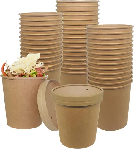Vista 7 de Vasos de papel para helado con tapas de papel, tazas de papel para sopa caliente/fría con tapas (blanco) (40, 8 onzas)