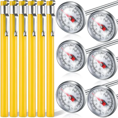 Vista 11 de Xuhal 6 piezas de termómetro de cocina de acero inoxidable con vástago largo de 5 pulgadas y esfera de 1 pulgada para leche, espumado, alimentos