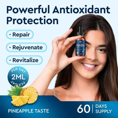 Vista 6 de Suplemento liposomal NAD – 1200 mg NAD+ gotas líquidas para mujeres y hombres, ribósido de nicotinamida con resveratrol, PQQ, CoQ10, quercetina