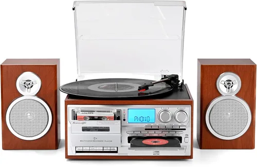 Vista 8 de Seasonlife® Tocadiscos de vinilo 10 en 1, tocadiscos vintage, madera retro Madera negra