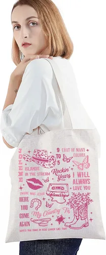 Vista 3 de BWWKTOP Bolsa de lona de canción de campo, regalo para amantes de la música country, álbum de campo, bolsa de hombro, mercancía para festivales