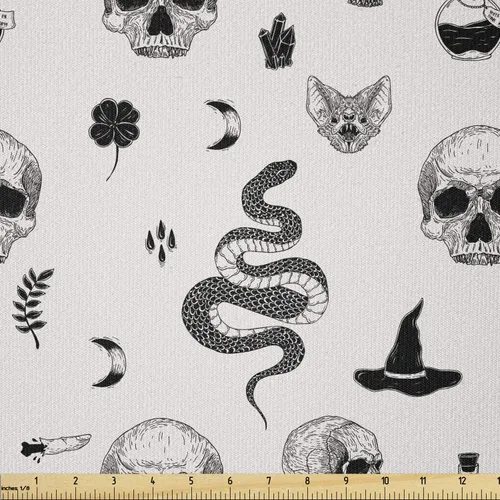 Vista 16 de Ambesonne The Yard, tela de calavera colorida con temática de Halloween, diseño de calavera y huesos cruzados, divertido estampado de dibujos