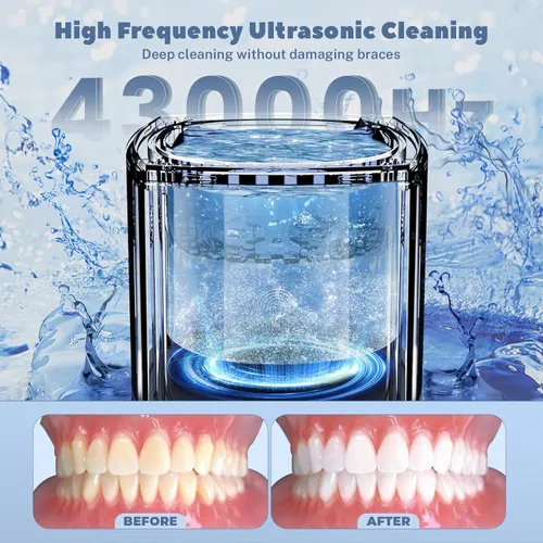 Vista 2 de Limpiador ultrasónico de dentadura, limpiador ultrasónico de joyería de 43 kHz para retenedor, protector bucal, alineador, frenos, cabezal