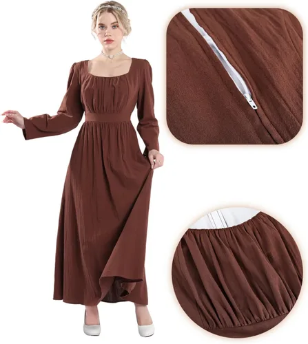 Vista 4 de NSPSTT Vestido colonial - Disfraz de campesina de pionera y guerra civil para mujer
