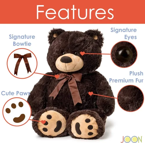 Vista 2 de Joon Oso de peluche grande – Pelaje esponjoso, cinta y moño, huellas distintivas – Alegría abrazable y adorable, regalo ideal para baby showers