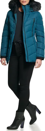 Vista 2 de GUESS Abrigo acolchado con capucha para clima frío para mujer