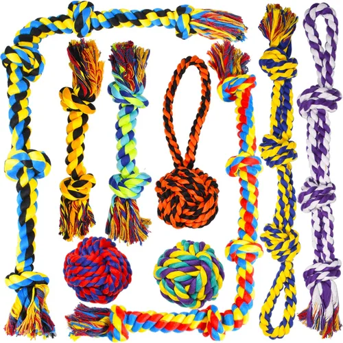 Vista 8 de SHARLOVY - Juguetes para perros grandes y masticadores agresivos Indestructible XL Durable Dog Toy,5-Knot Rope Tug,Heavy Duty Chew Sturdy Cotton