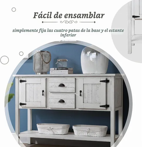 Vista 9 de LKTART Mesa Consola de Madera Maciza Estilo Granja, Mesa de Sofá con Cajones de Almacenamiento y Estantes, Mesa de Entrada para Recibidor, Pasillo