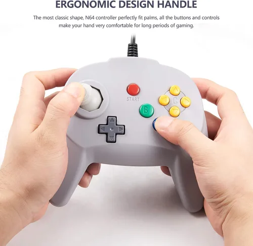 Vista 2 de KIWITATA Retro N64 Mini Controller, Mini N64 Wired Remote Game Pad Upgraded Joystick Controller for Classic N64 Video Console (Gray)