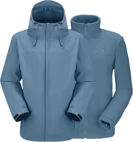 Vista 16 de CAMEL CROWN - Chaqueta de esquí para hombre 3 en 1, chaqueta de invierno impermeable para nieve, cortavientos, con capucha y forro polar cálido Azul