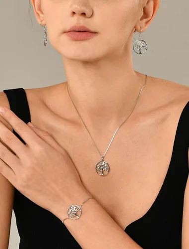 Vista 3 de YL Pulsera de árbol de plata de ley 925 con eslabones de árbol de la vida, joyería de piedra natal para mujer