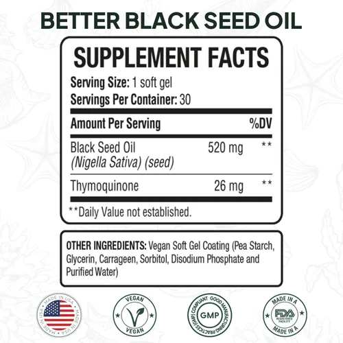 Vista 2 de Organics Ocean Mejor Aceite de Semilla Negra Prensado en Frío - Puro Aceite de Nigella Sativa para el Apoyo Inmunológico - 5% Timoquinona - Apoyo