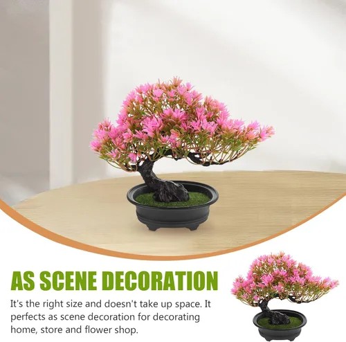 Vista 4 de ERINGOGO Simulación de bienvenida, pino zen, árbol bonsái falso, plantas en maceta, decoración artificial de escritorio, pino falso, decoración
