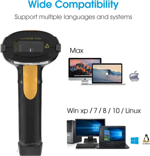 Vista 2 de Esup Escáner de código de barras con soporte Escáner de código de barras USB Lector de código de barras láser de mano con soporte ajustable
