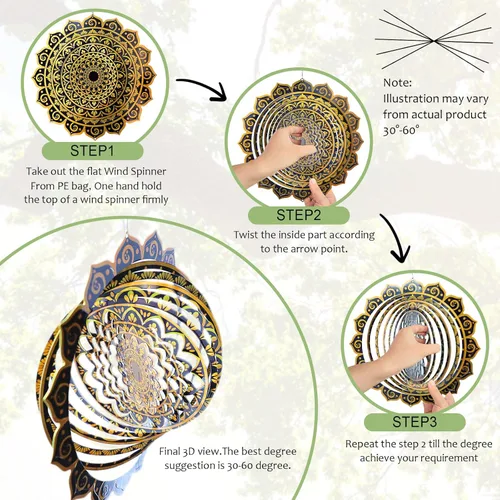 Vista 6 de Aoedelyart Molinillo de viento con mandala, oro intenso, de acero inoxidable de 12 pulgadas, para exteriores, regalo de jardín para mujeres, mamá