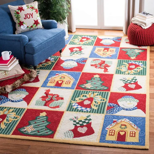 Vista 5 de SAFAVIEH Alfombra decorativa de lana hecha a mano de 2 x 3 pies, colección Chelsea, diseño de temporada, blanco y multicolor, ideal para entrada