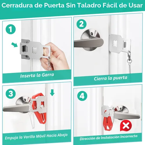 Vista 8 de Cerradura de puerta portátil Cerraduras de puerta de viaje para habitaciones de hotel, cerraduras de apartamento, cerradura de seguridad
