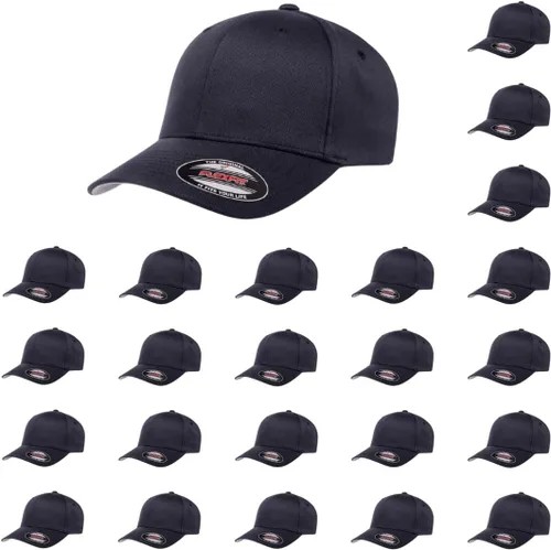 Vista 103 de Gorra de béisbol Flexfit Wooly Combed Premium de 6 paneles estructurada Ajuste elástico Paquete al por mayor disponible Negro