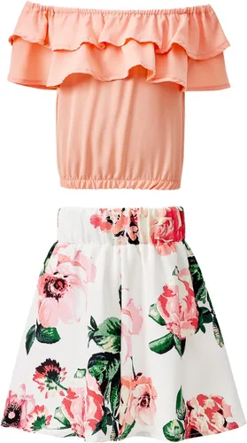 Vista 3 de Mumetaz Vestidos para mamá y yo, casual, floral, hombros descubiertos, manga con volantes, vestido acampanado