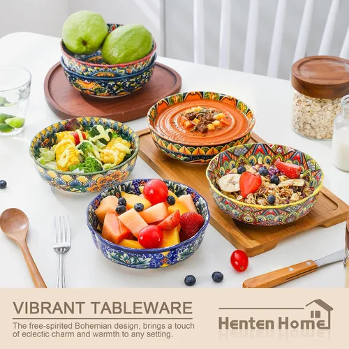 Vista 4 de Henten Home Tazón de cerámica para cereales de 16 onzas, juego de 6 cuencos