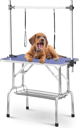 Vista 10 de Mesa de aseo para perros de 36 pulgadas, mesas plegables para aseo de mascotas con brazo ajustable, bandeja de malla de almacenamiento de nudos Negro