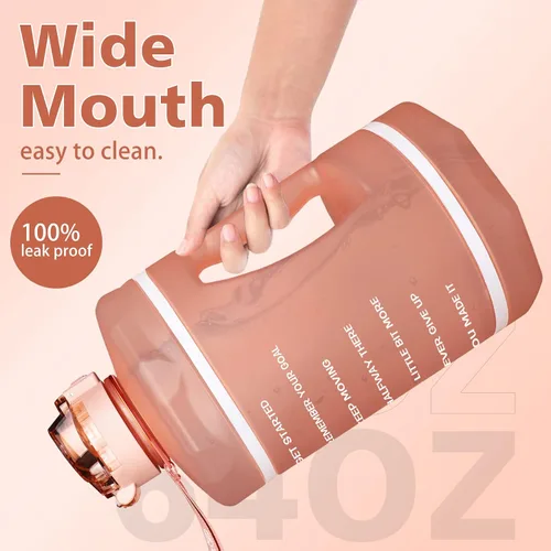Vista 6 de ZOMAKE - Botella de agua de galón (3.8 l / 2.2 l) con marcador de tiempo y popote, temática motivacional, sin BPA, grande y hermética para fitness
