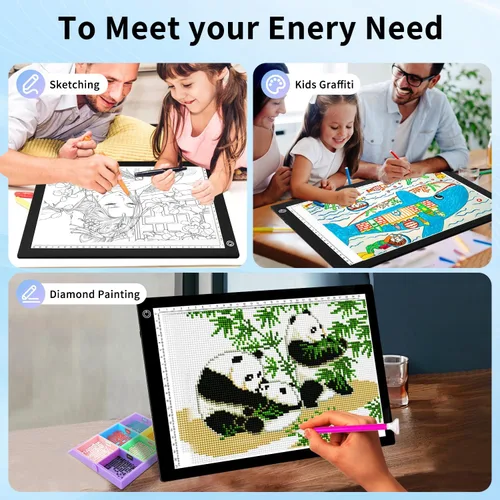 Vista 2 de Almohadilla de luz LED A4 para trazar, tablero de luz de dibujo de brillo ajustable para pintura de diamante, desmalezado de vinilo, bocetos