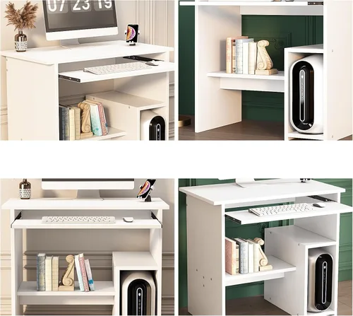 Vista 7 de Escritorio pequeño para computadora para oficina en casa, mesa de juegos compacta para computadora de escritorio y portátil, con cajón