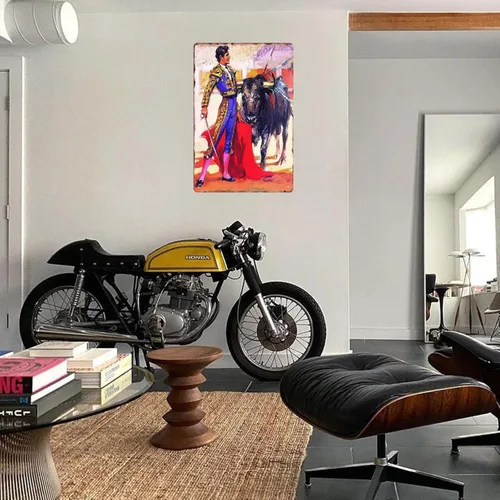 Vista 5 de Letrero de metal retro con diseño de vaquero español, estilo vintage México, cueva de hombre, accesorios de arte clásico para arena, sala
