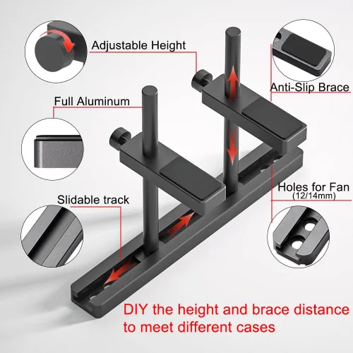 Vista 4 de Soporte de soporte de GPU Dual Brace: Montaje en ventilador Tarjeta gráfica de aluminio ajustable Soporte de GPU Sag Soporte para tarjeta de video