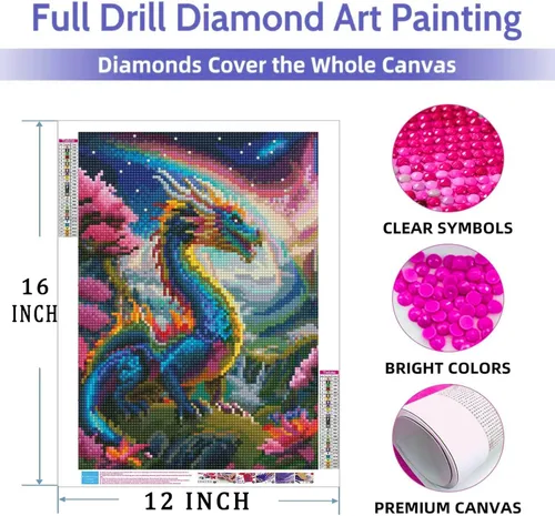 Vista 6 de Lovepefe Kit de pintura artística de diamante de dragón para adultos, kit de pintura con diamante para principiantes, bricolaje de perforación