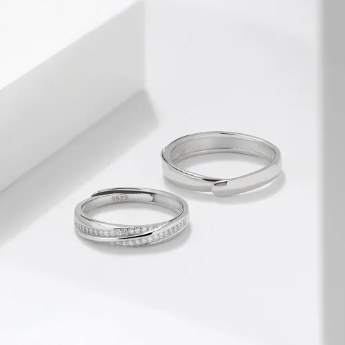 Vista 6 de Meissa 2 anillos de pareja para hombres y mujeres de plata de ley 925, anillos de promesa a juego, tamaño ajustable, hecho a mano, joyería nupcial