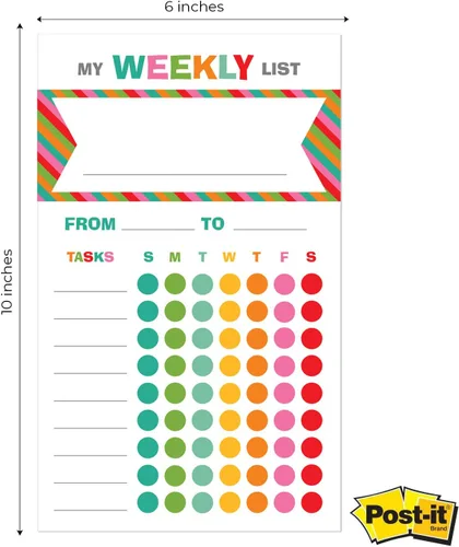 Vista 3 de Gráfico de tareas semanales brillantes y alegres/lista de tareas rellenas de notas adhesivas de 6 x 10 pulgadas/lista de tareas de educación en casa