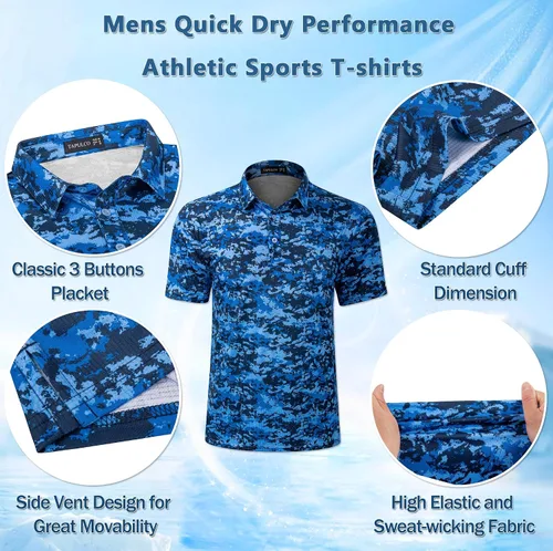 Vista 5 de TAPULCO Camisetas tipo polo de secado rápido para hombre, diseño de camuflaje, atléticas, ligeras, transpirables, casuales, para golf