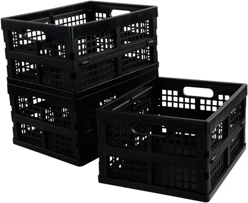 Vista 7 de Paquete de 3 cajas plegables de almacenamiento de 15 litros, color negro