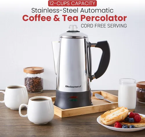Vista 2 de Elite Gourmet EC924 - Percoladora eléctrica de café sin BPA, mantiene el calor, perilla de progreso de preparación transparente, mango de tacto