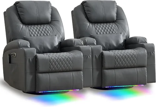 Vista 14 de AHMED Silla reclinable giratoria de doble motor, piel sintética, color Beige