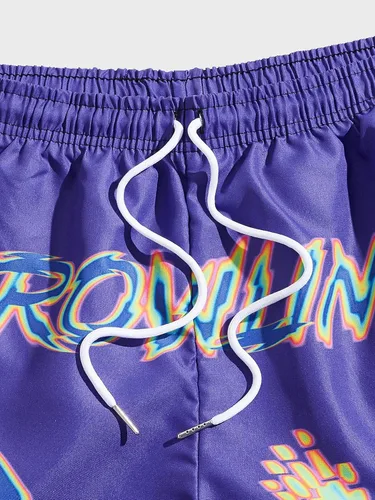 Vista 4 de GORGLITTER Pantalones cortos de gimnasia con estampado de esqueleto para hombre, con cordón en la cintura, pantalones cortos