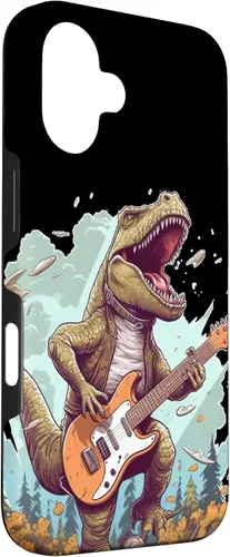 Vista 3 de Funda para iPhone 16 Cool Tyrannosaurus Rex con bajo para amantes de los dinosaurios